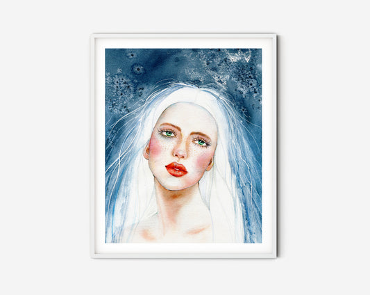 #502 Fashion digital poster. Girl Illustration on blue background