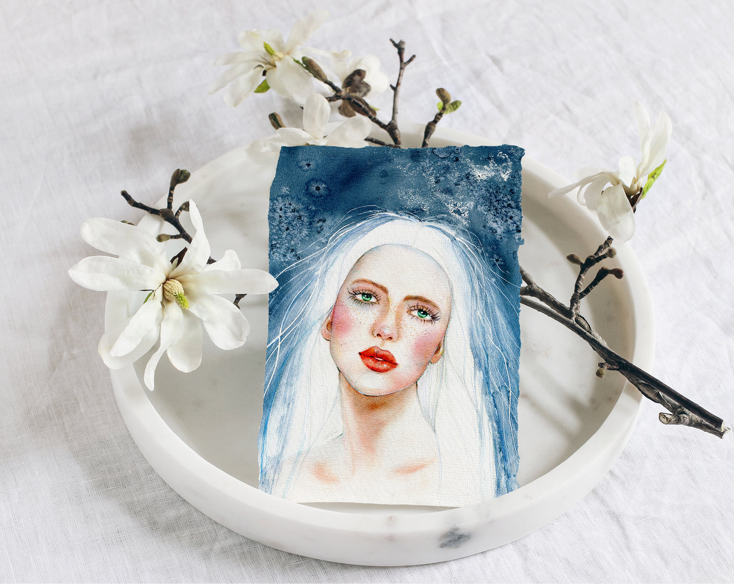 #502 Fashion digital poster. Girl Illustration on blue background