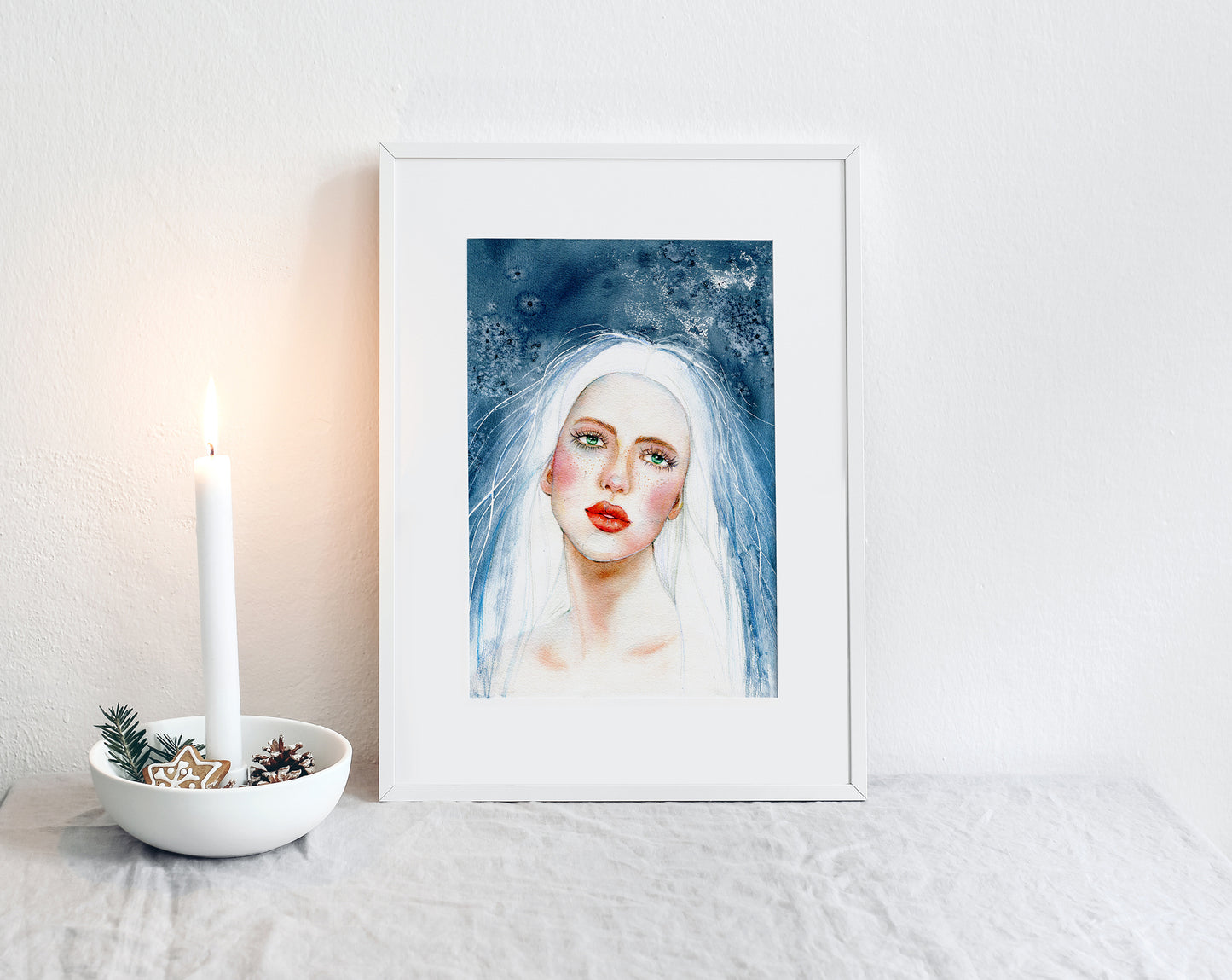 #502 Fashion digital poster. Girl Illustration on blue background