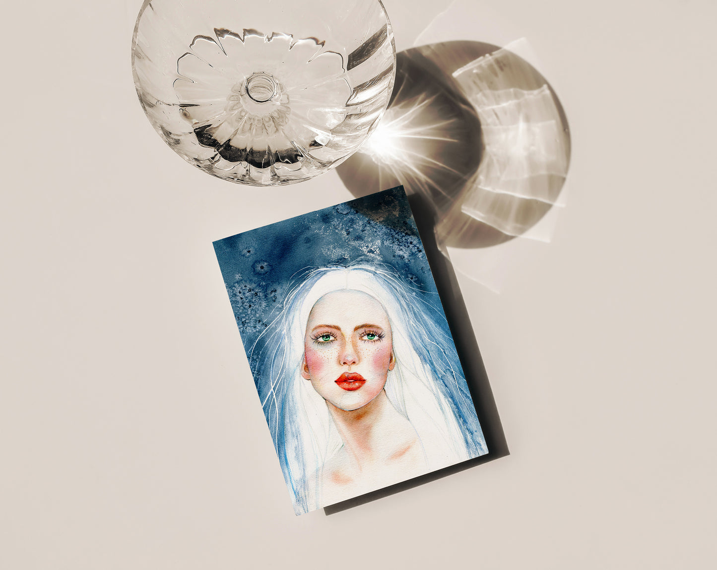 #502 Fashion digital poster. Girl Illustration on blue background