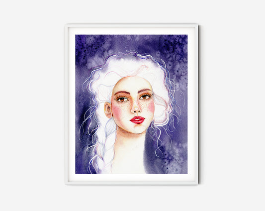 #504 Fashion digital poster. Girl Illustration on purple background