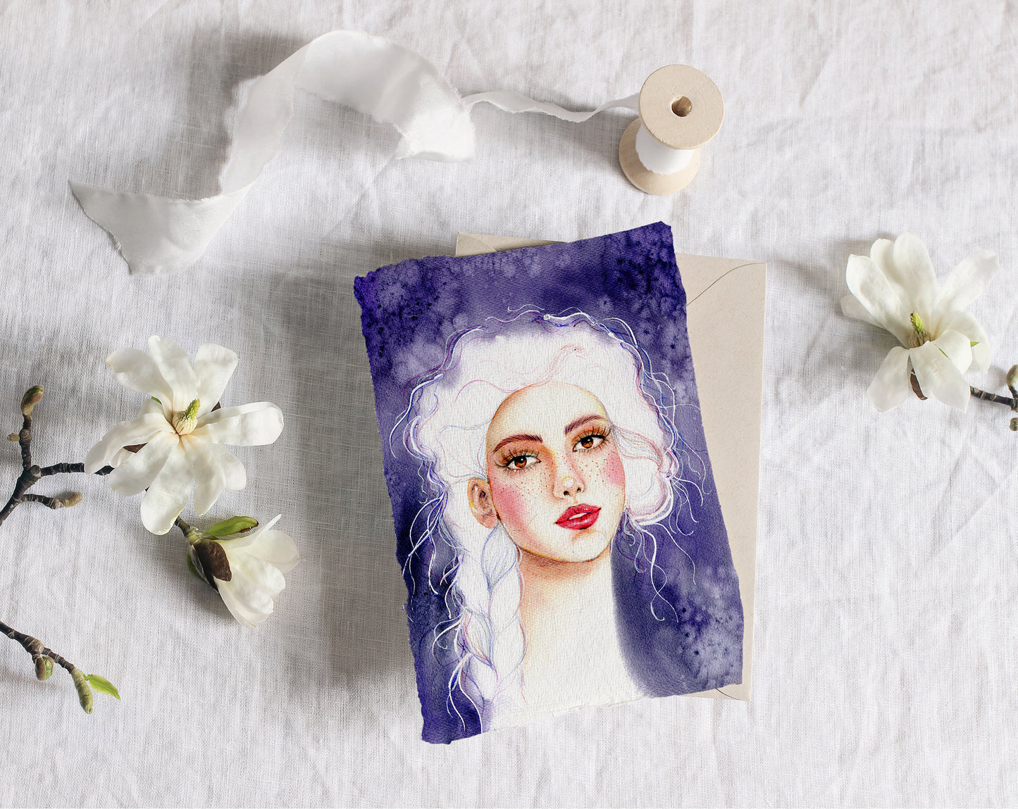 #504 Fashion digital poster. Girl Illustration on purple background