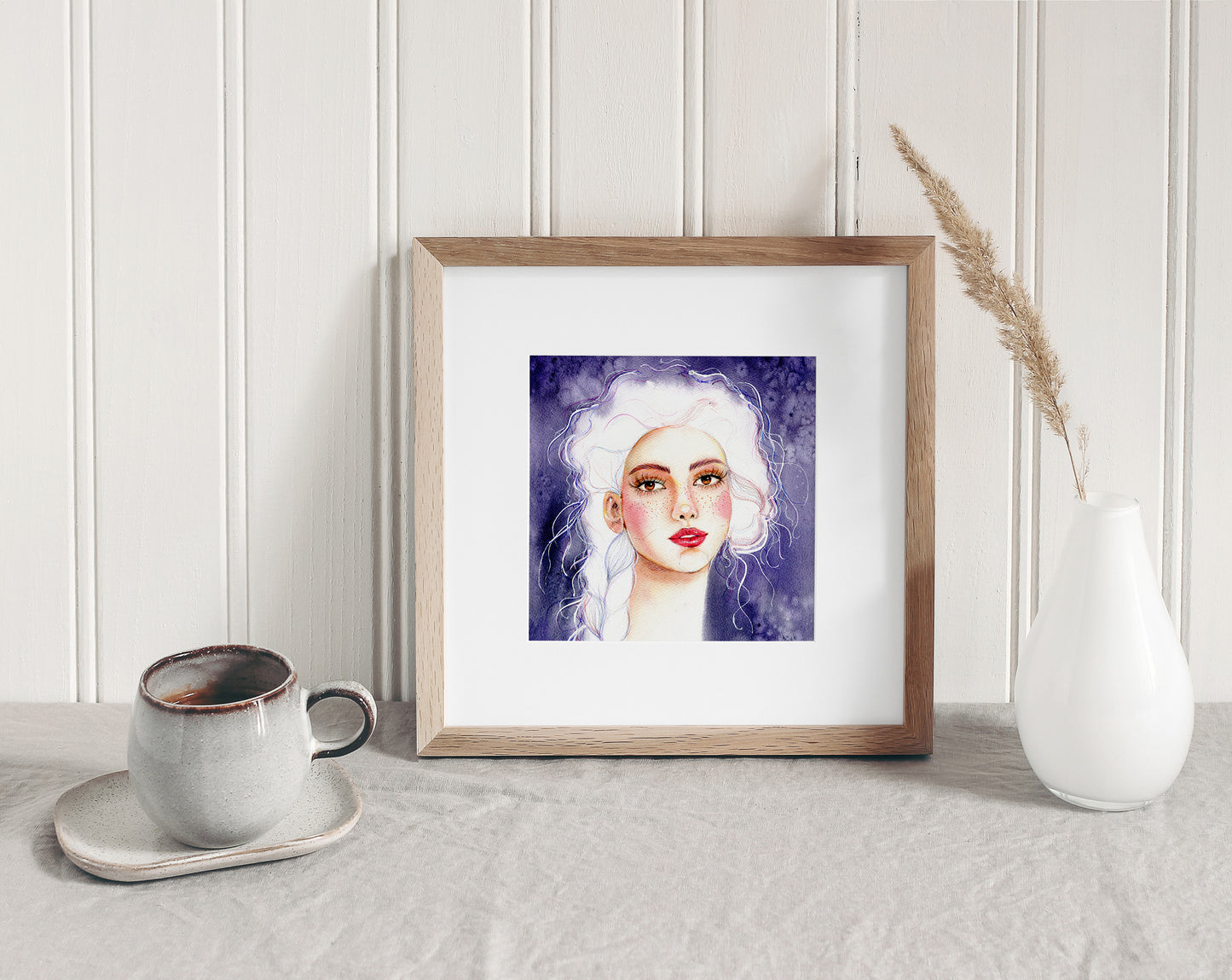 #504 Fashion digital poster. Girl Illustration on purple background