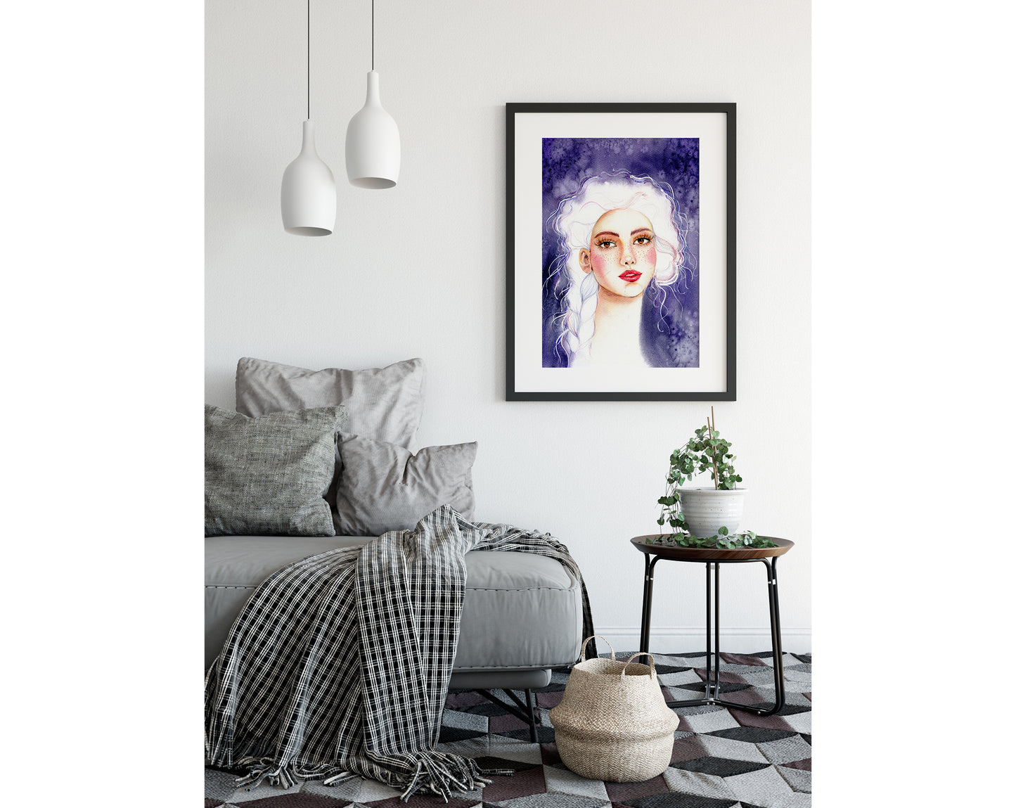 #504 Fashion digital poster. Girl Illustration on purple background