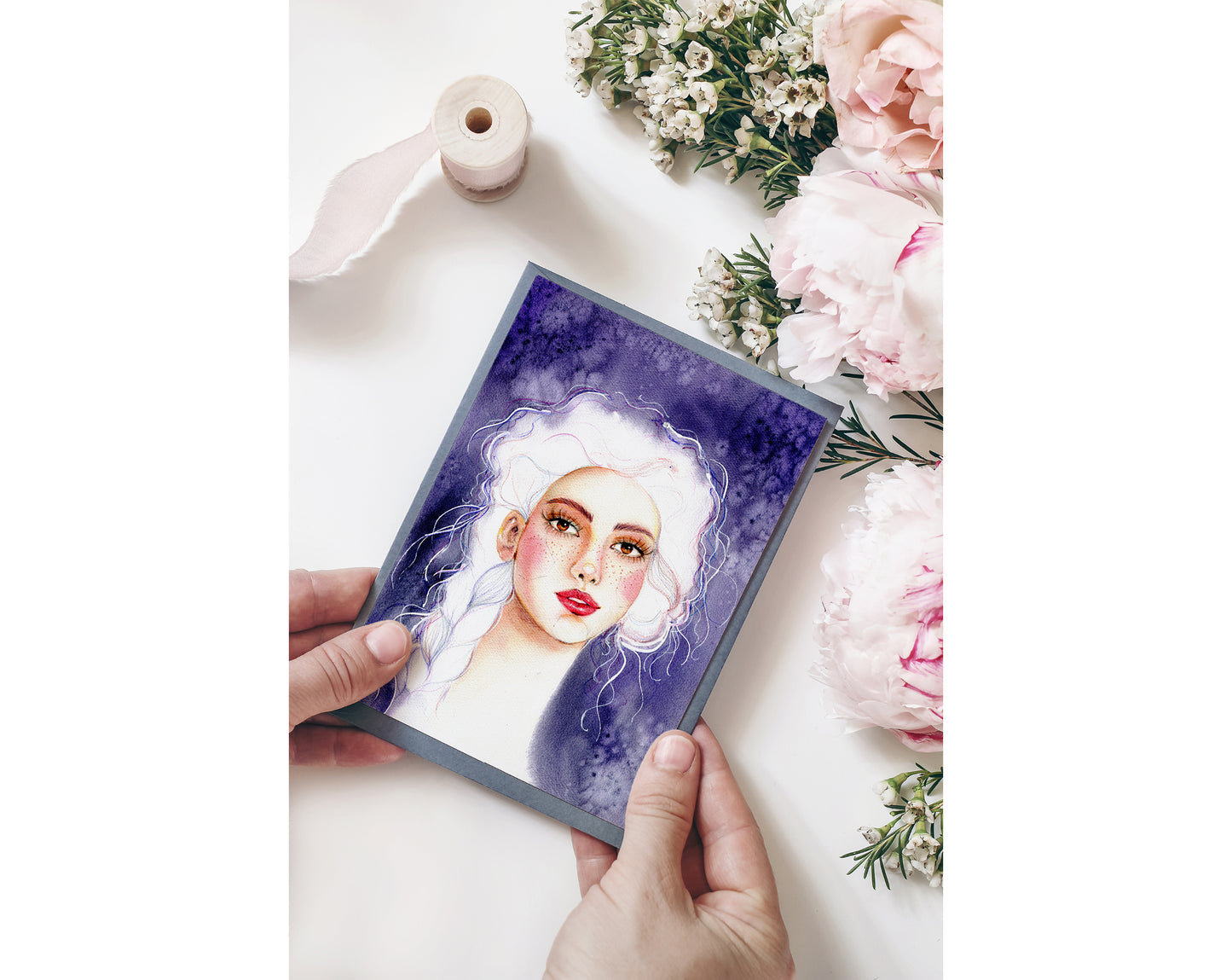 #504 Fashion digital poster. Girl Illustration on purple background