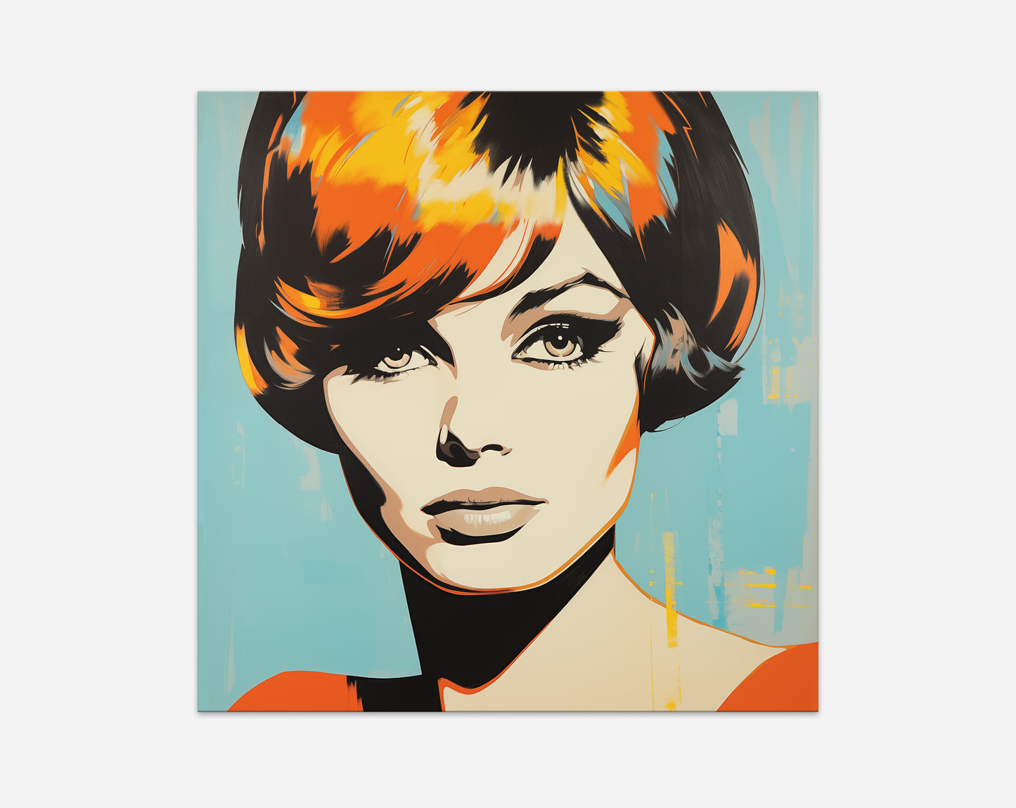 #507 Beautiful face of the woman in retro style. Turquoise, orange and yellow colors.