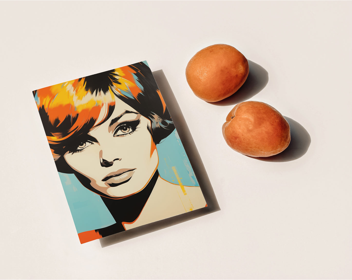 #507 Beautiful face of the woman in retro style. Turquoise, orange and yellow colors.