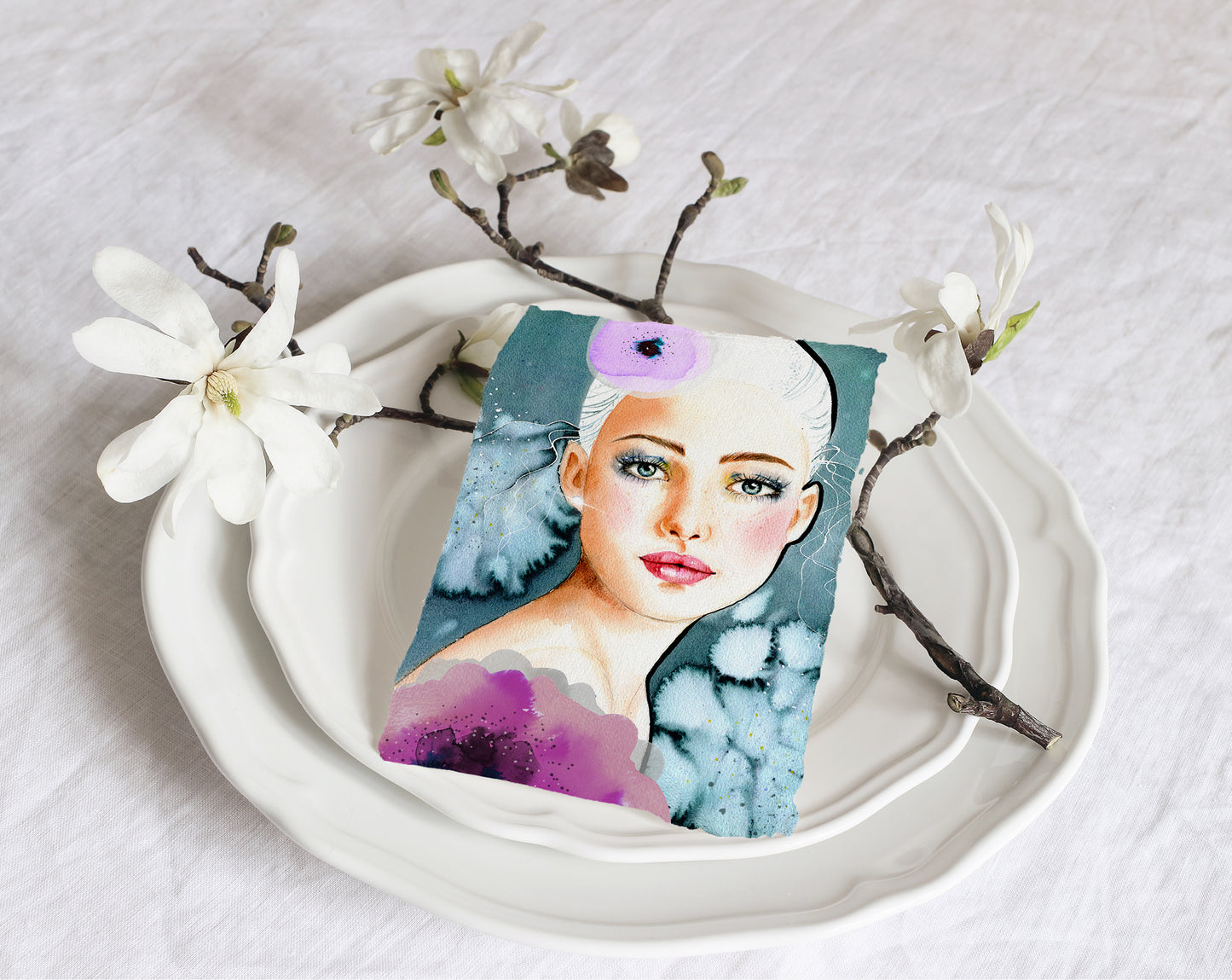 #505 Fashion digital poster. Girl Illustration on turquoise background