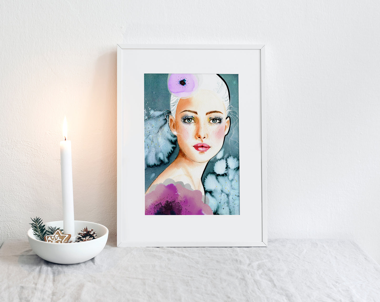 #505 Fashion digital poster. Girl Illustration on turquoise background