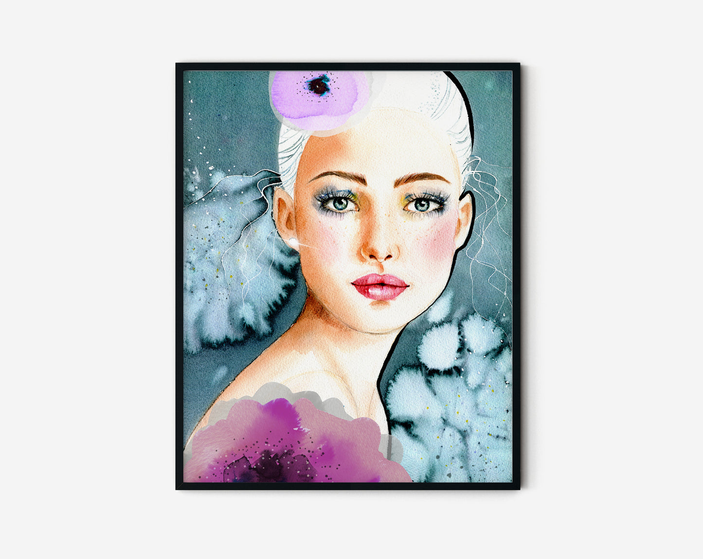 #505 Fashion digital poster. Girl Illustration on turquoise background