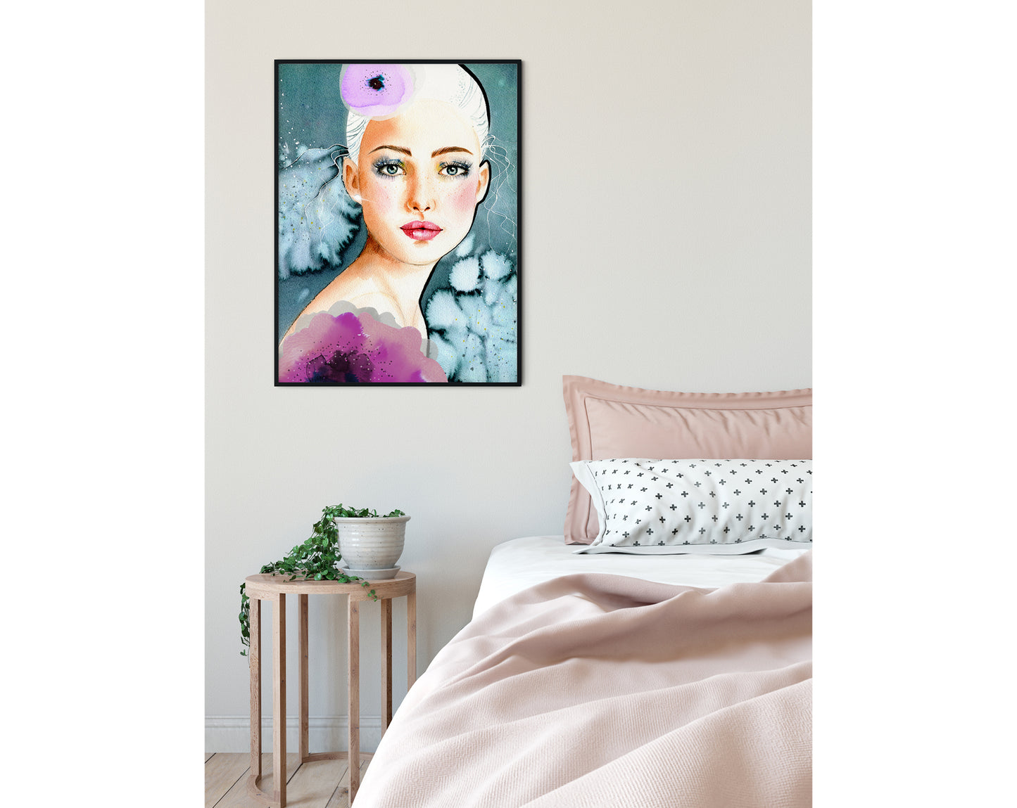 #505 Fashion digital poster. Girl Illustration on turquoise background