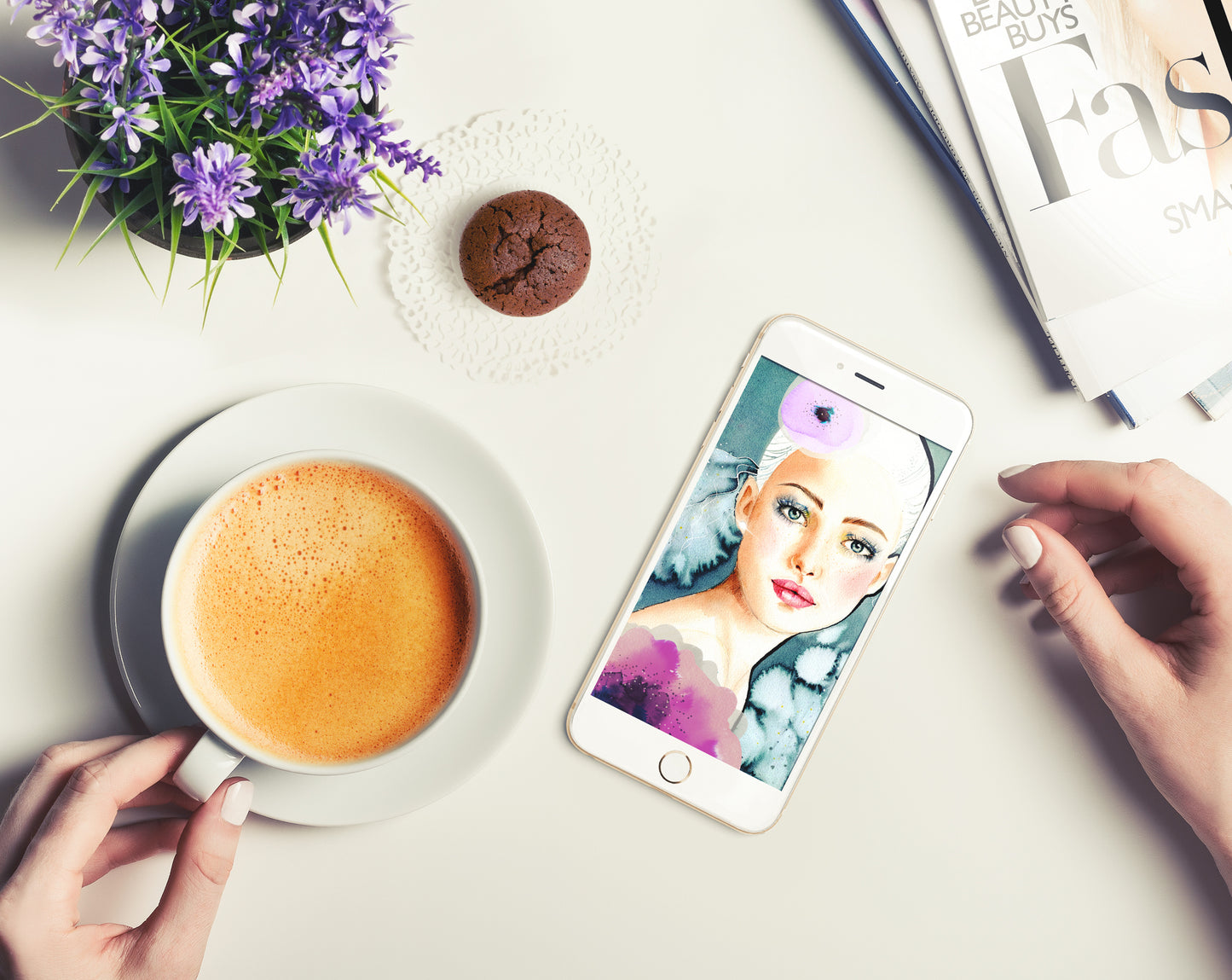 #505 Fashion digital poster. Girl Illustration on turquoise background