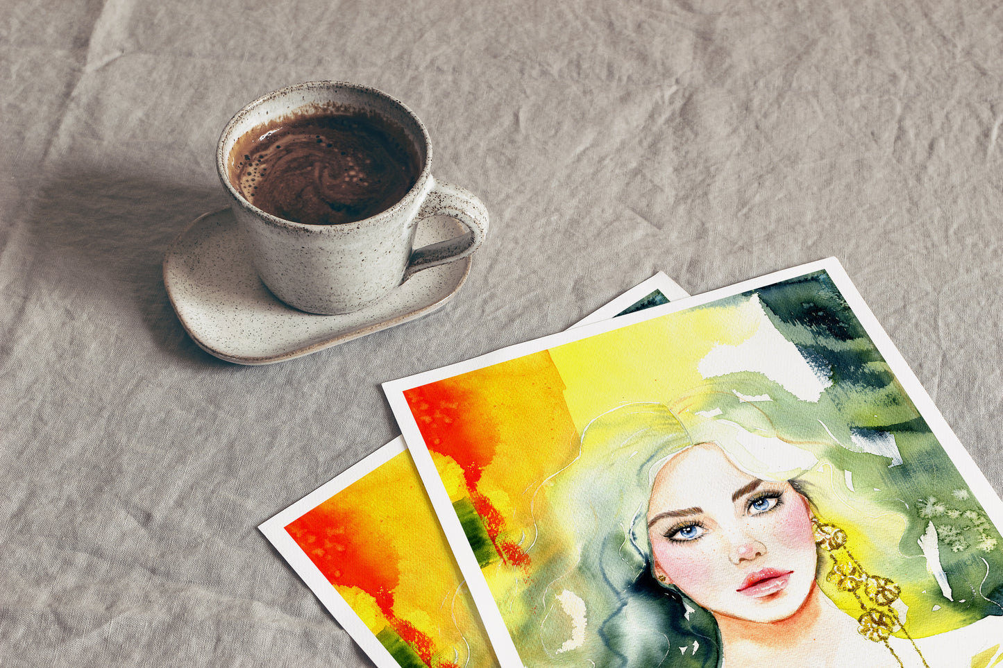#001a. Poster a4. Yellow-green autumn fashion woman portrait. Modern art print.