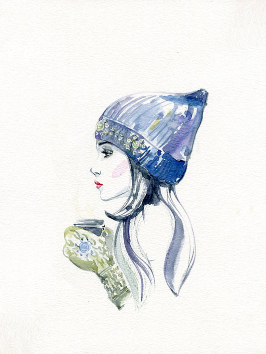 #011 Winter girl with cup of tea