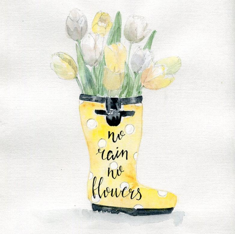 #101 Bouquet of tulips in rubber boots "No rain, no flowers"