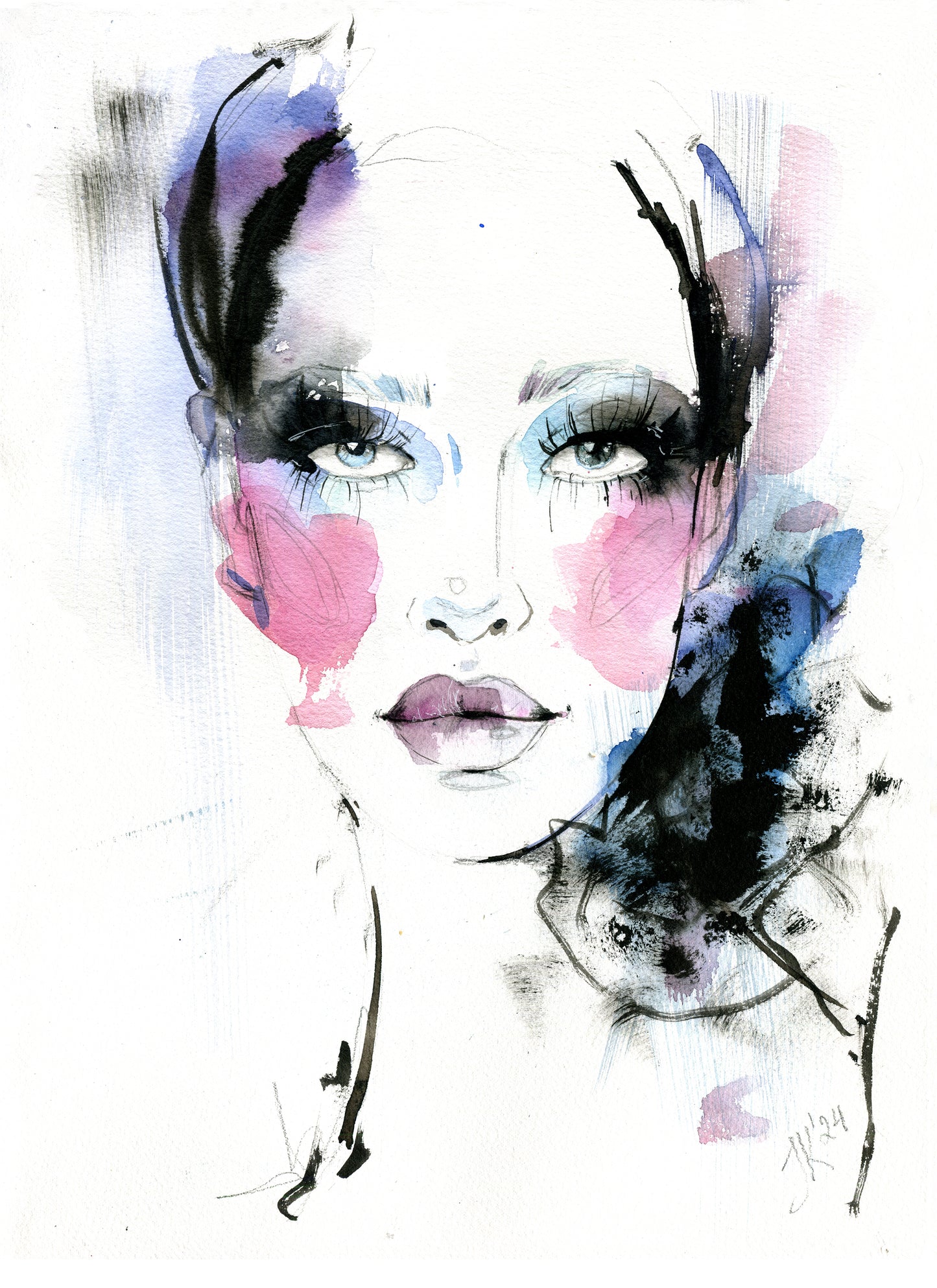 #003 Abstract watercolor woman portrait