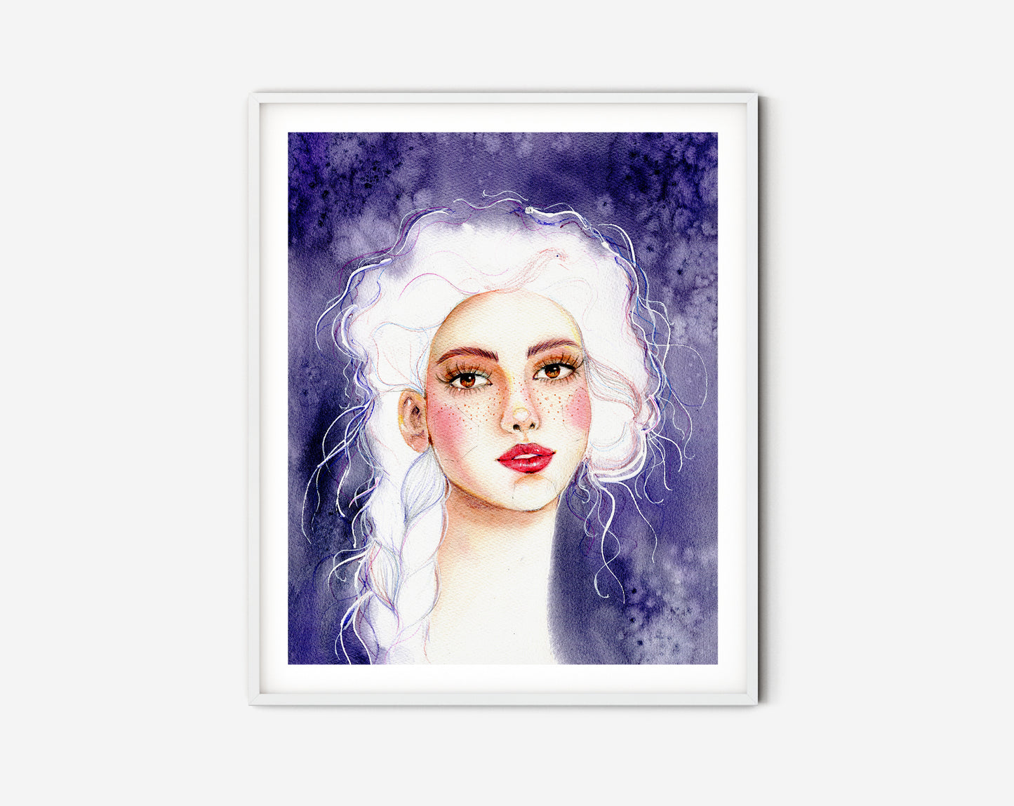 Fashion digital poster. Girl Illustration on purple background