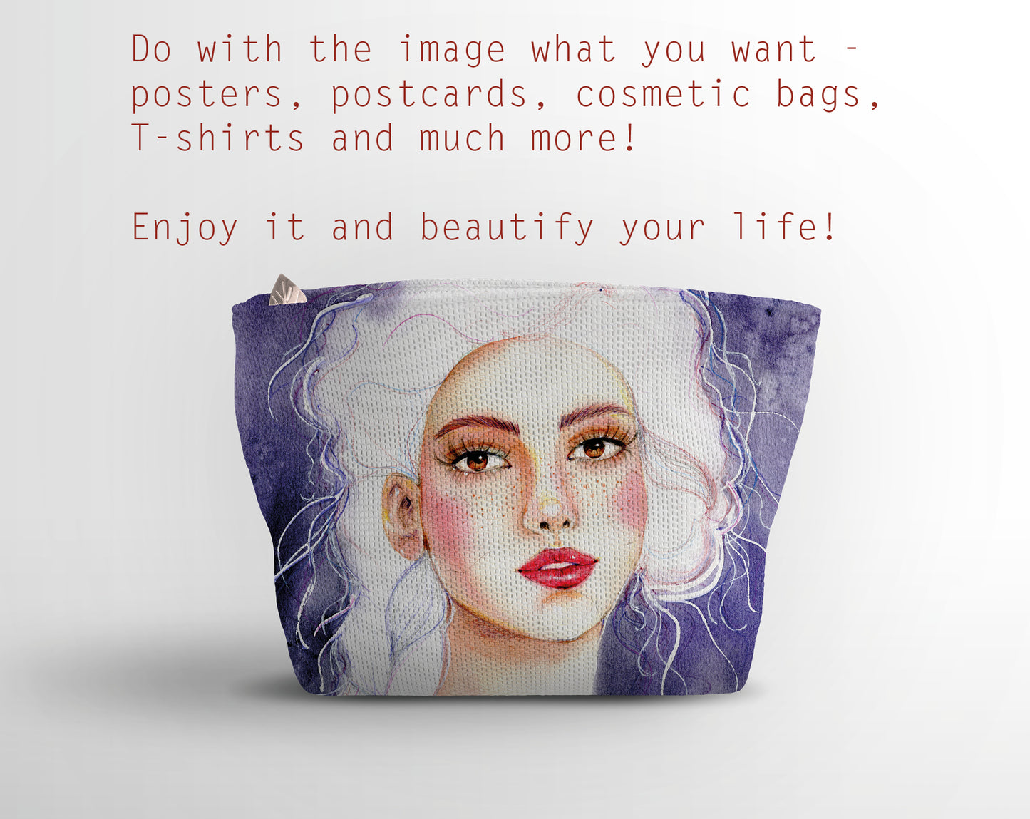Fashion digital poster. Girl Illustration on purple background