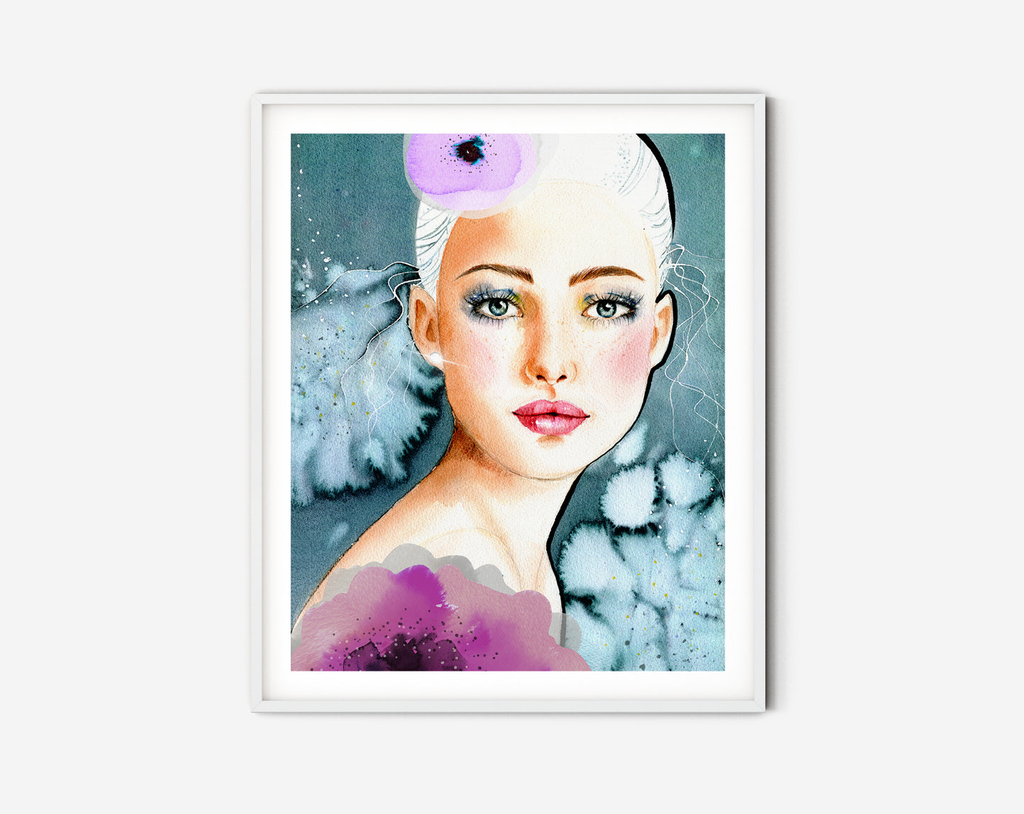 Fashion digital poster. Girl Illustration on turquoise background
