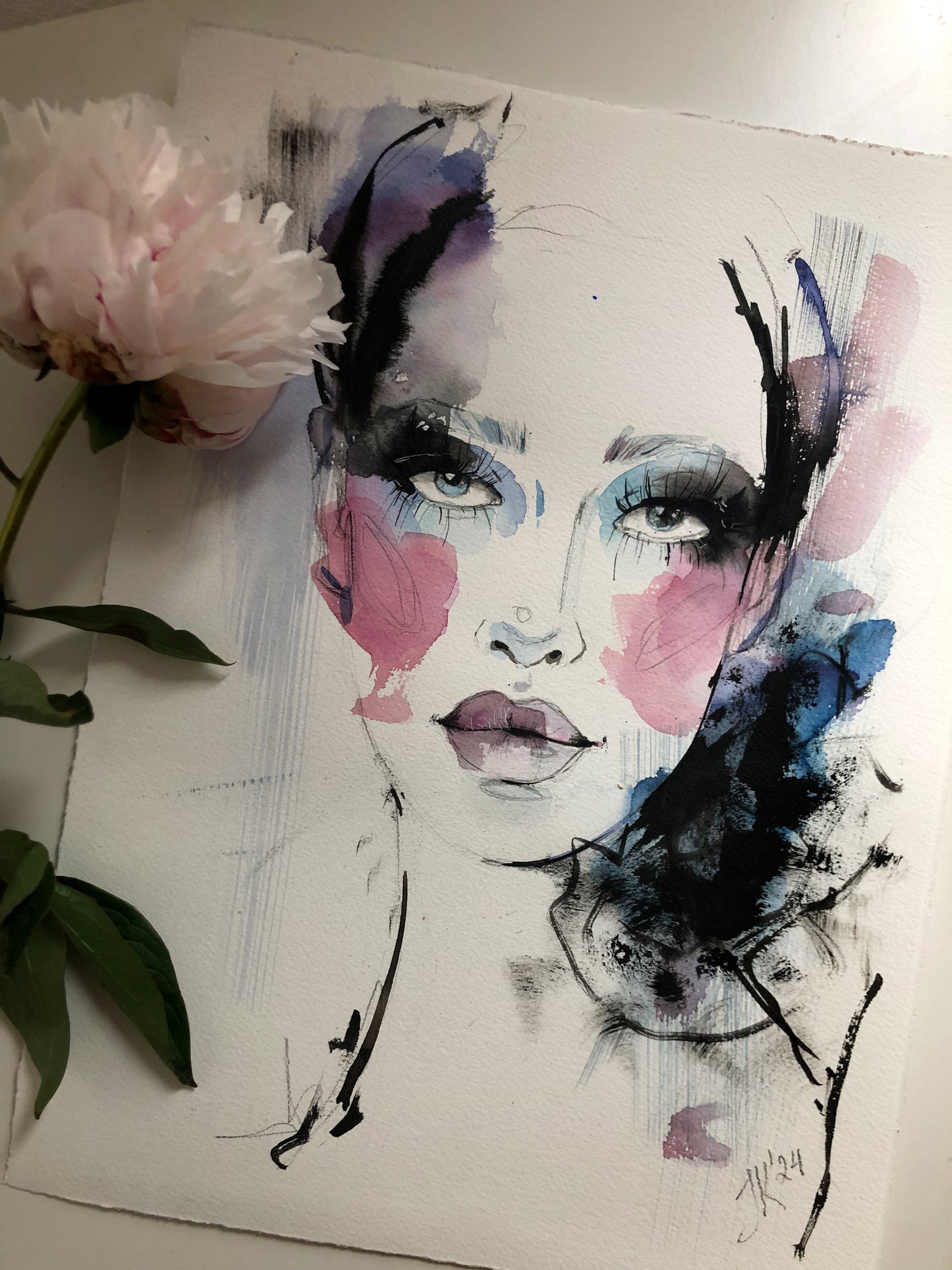 #003 Abstract watercolor woman portrait