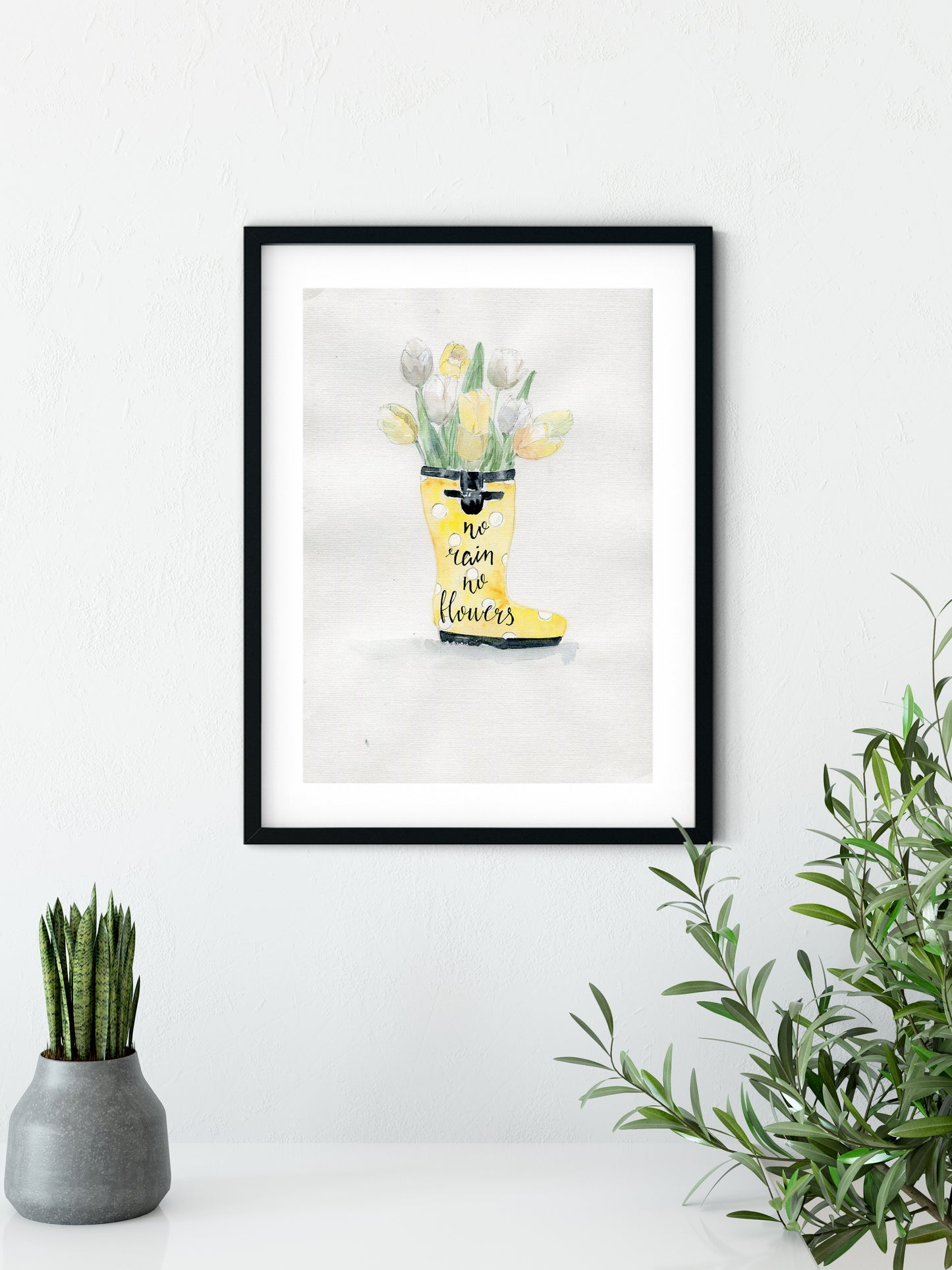 #101 Bouquet of tulips in rubber boots "No rain, no flowers"